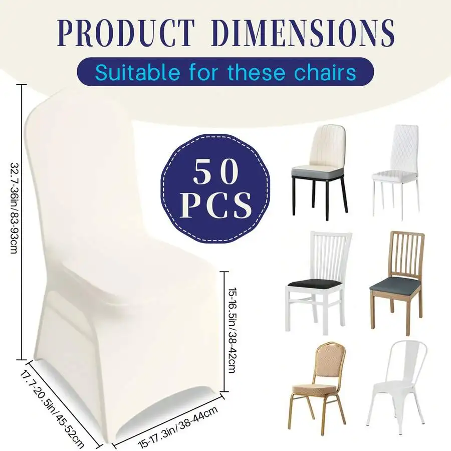 30/50/100 Pack Of Elastic Spandex Chair Covers, Machine Washable At Low Temperature, Reusable, Suitable For Wedding Banquets, Ca