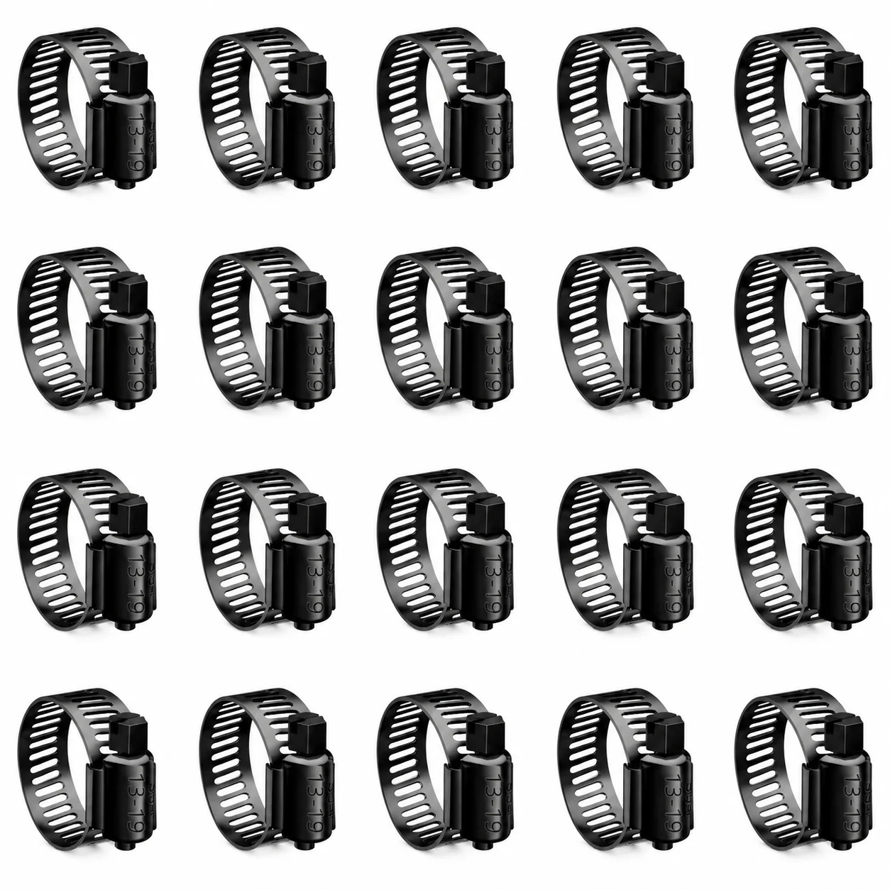 20pcs Black Hose Clamp 6-51mm 304 Stainless Steel Adjustable Worm Gear Hose Clamps Assortment Kit Fuel Line Hose Clamp