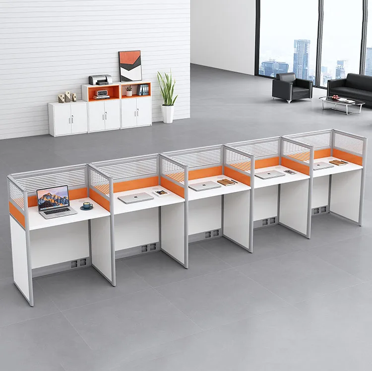 

Office staff work table grouping cluster work stations with partition cubicle stations