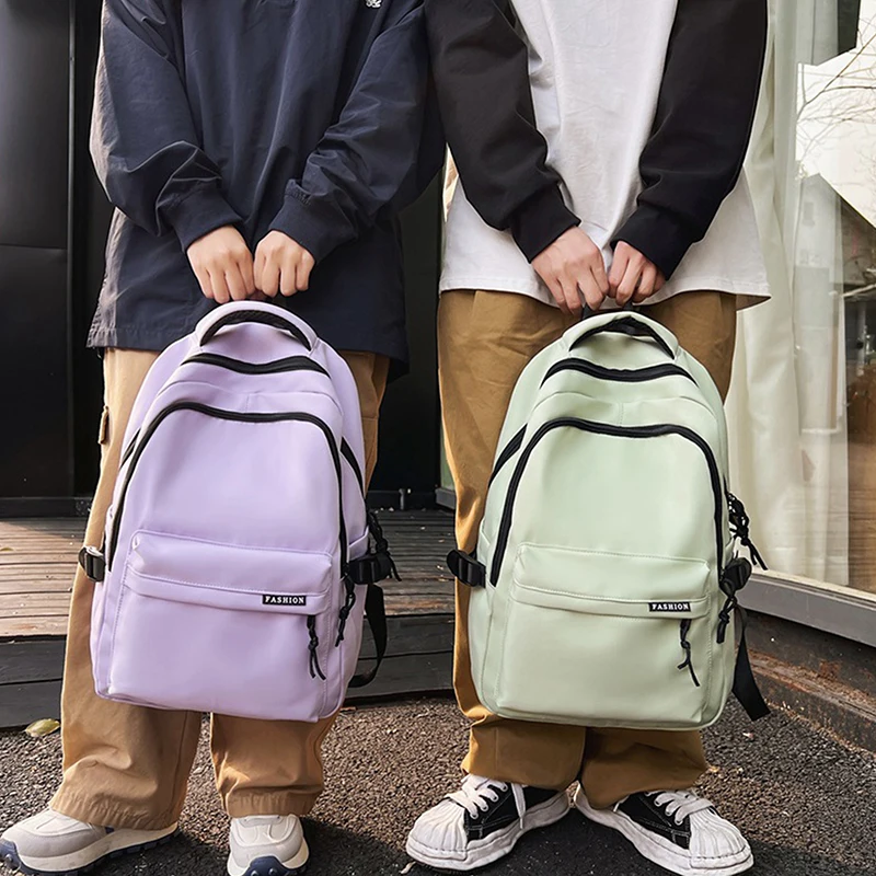 حقيبة ظهر بسيطة متعددة الاستخدامات بلون سادة، سعة كبيرة، خفيفة الوزن، حقيبة مدرسية للطلاب، حقيبة ظهر للكمبيوتر المحمول، حقيبة مدرسية من النايلون