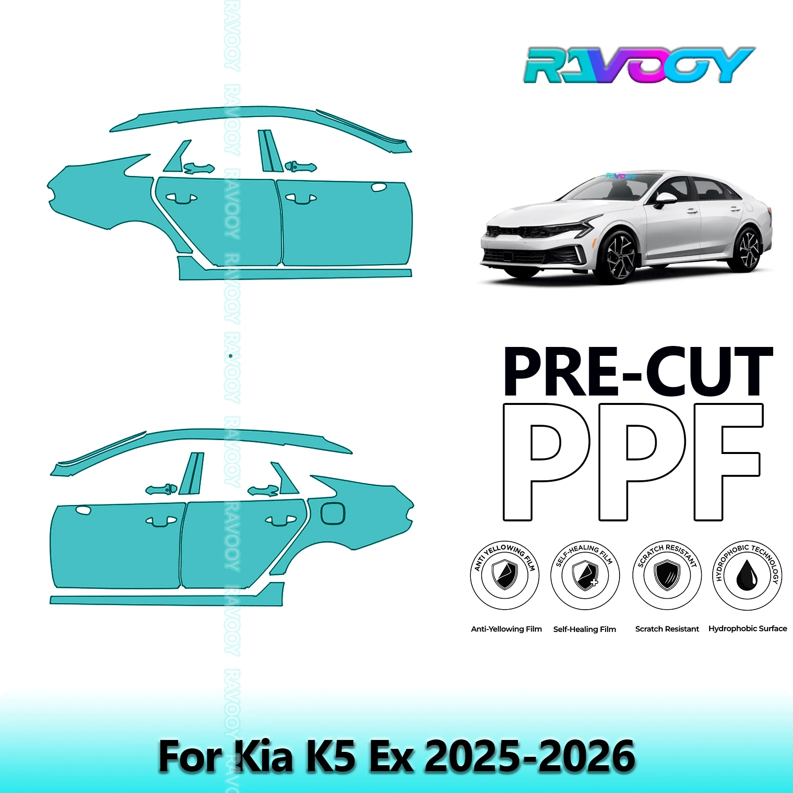 

For Kia K5 Ex 2025-2026 8.5mil Clear Matte Pre-Cut PPF Door & A/B Pillar Kit TPU Paint Protection Film Set