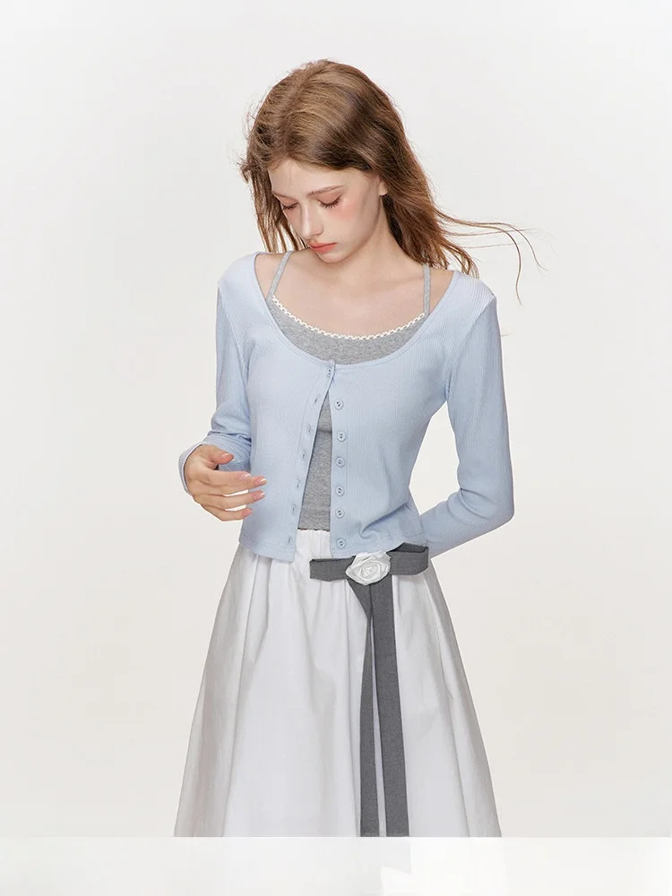 

Вязаный свитер-двойка Kroche Autumn Start с вертикальной текстурой, модный деловой стиль, женский, с длинным рукавом, низкий воротник