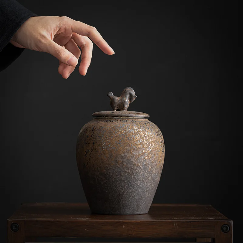 جرة تخزين السيراميك المينا ختم الشاي الفنون الحرف الجدول الحلي حاوية الديكور