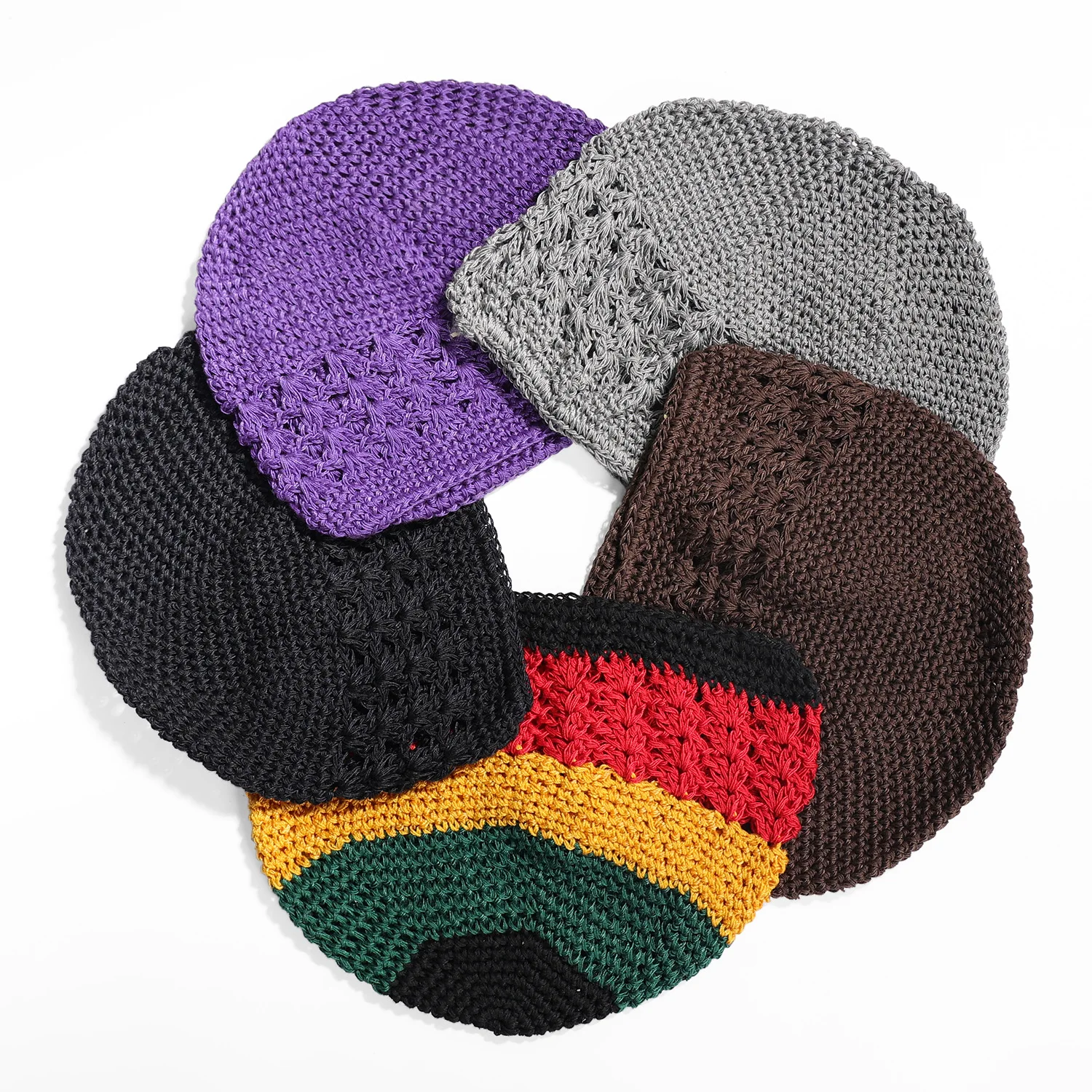 Cross-border Hot-selling Hand-crocheted Knitted Hat Men's and Women's Wig Hat Lacy Breathable Muslim Hat