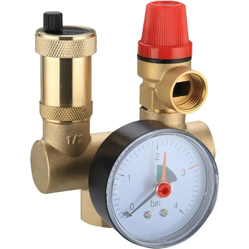 

ABBY-Brass Quick Bleeder With Pressure Gauge For Heating System, Safety Group Pressure Relief Valve Boiler, DN25 For Hotel, For