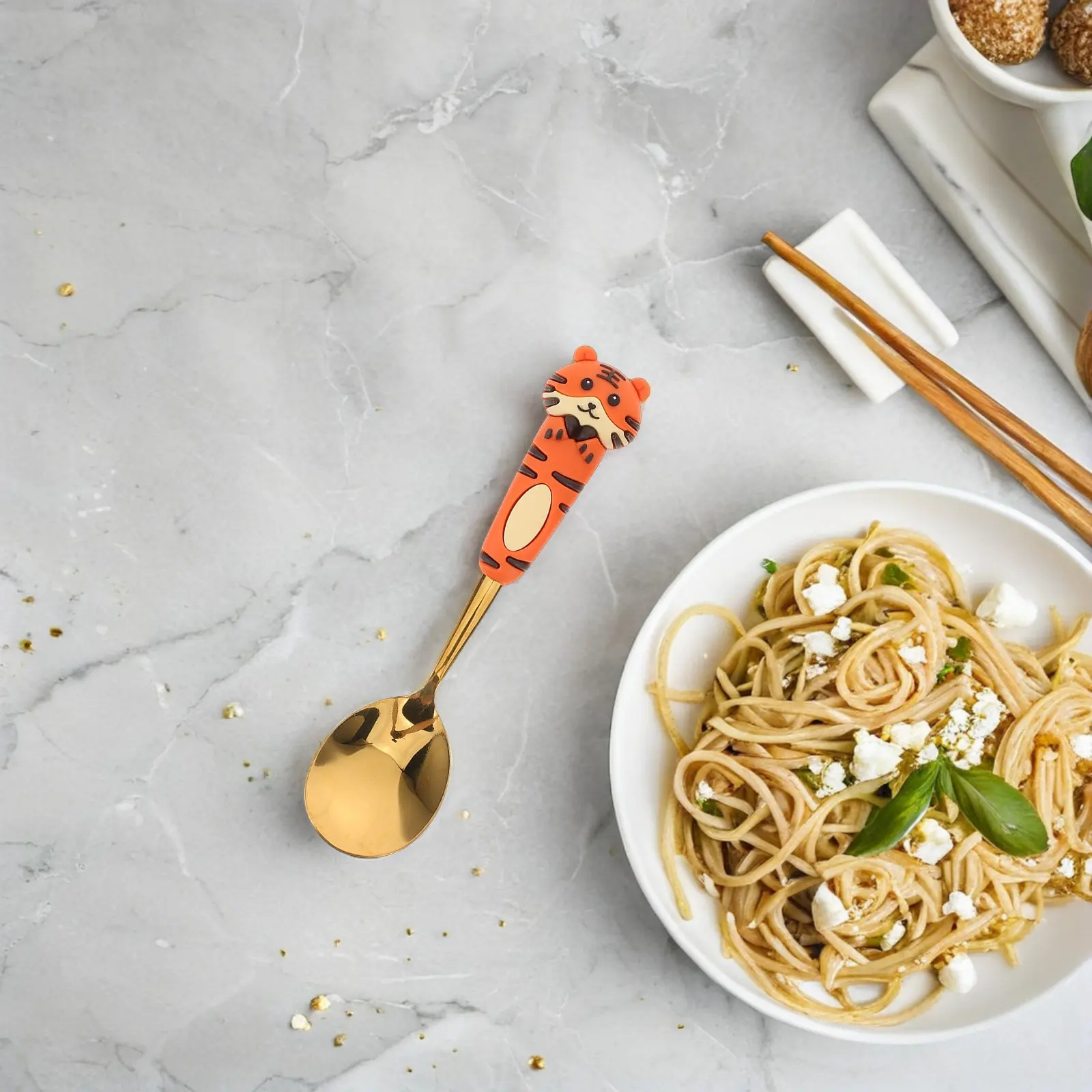 4 Pcs Cartoon Silverware Dessert Spoon Cute Utensils Spoons Fork Forks Meals and Tableware Animal