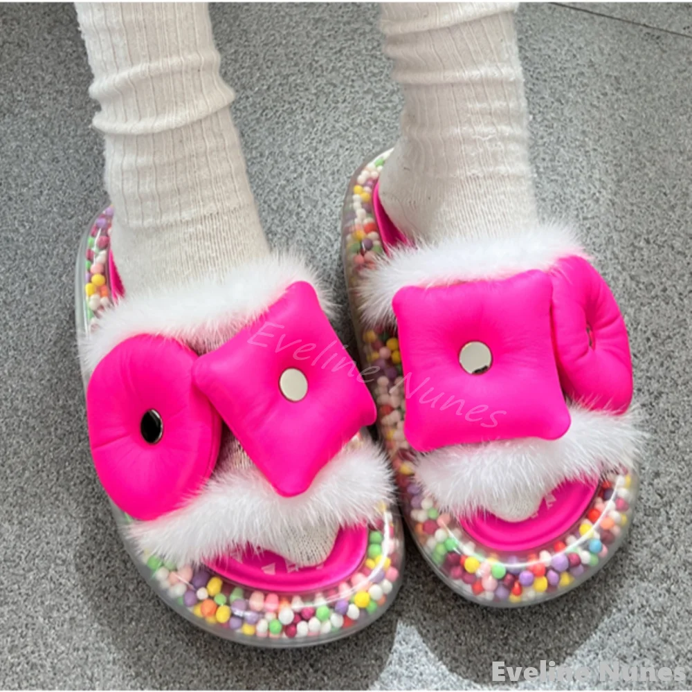 

DIY Removable Plush Air Cushion Slippers Women Round Toe Mixed Colors Soft Sole Outdoor Slippers 2025 New Fashion Cute Slippers