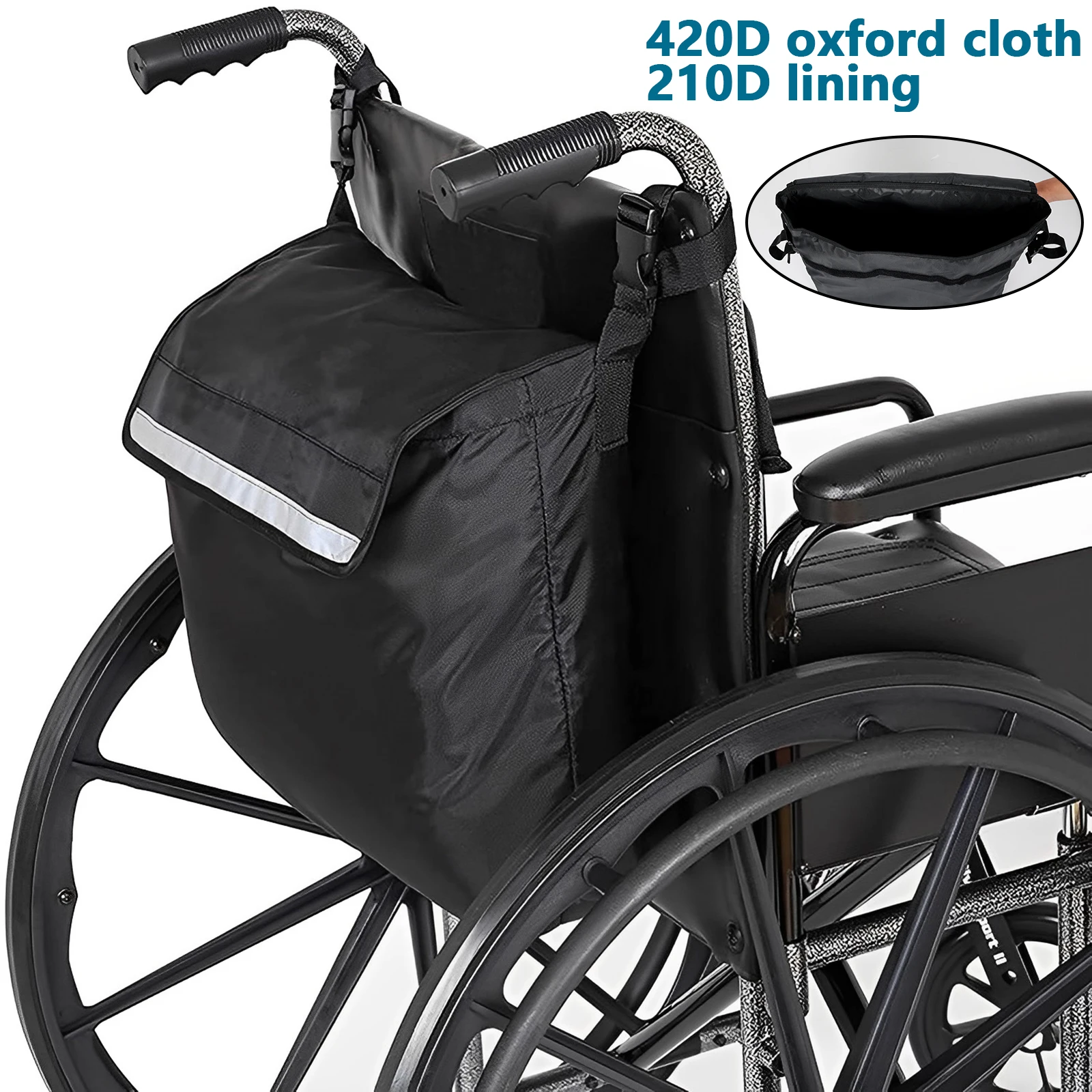 Wheelchair Bag Waterproof Wheelchair Pouch with Secure Reflective Strip Large Capacity Walker Storage Pouch Multifunctional