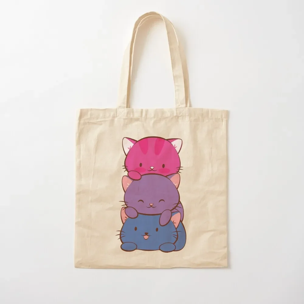 

Bisexual Flag LGBT Bi Pride Cute Kawaii Cats Tote Bag custom fabric bag shopper bag woman