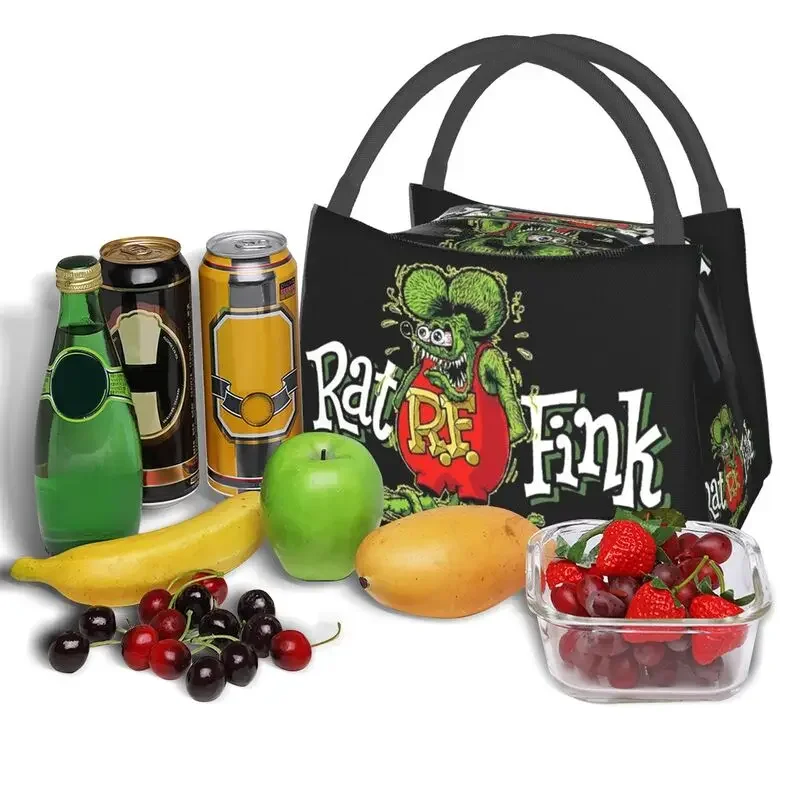 Rat Fink Animation Anime Cartoon Insulated Lunch Bags for Women Leakproof Thermal Cooler Lunch Box Office Picnic Travel