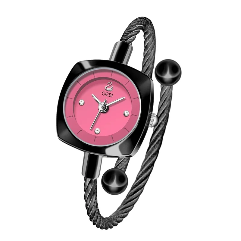 Small Creative No Adjust Metal Braided Cord Bracelet Watch Swan Lady Minimalist Quartz Watch Fashion Elegant Gift for Her Ladies