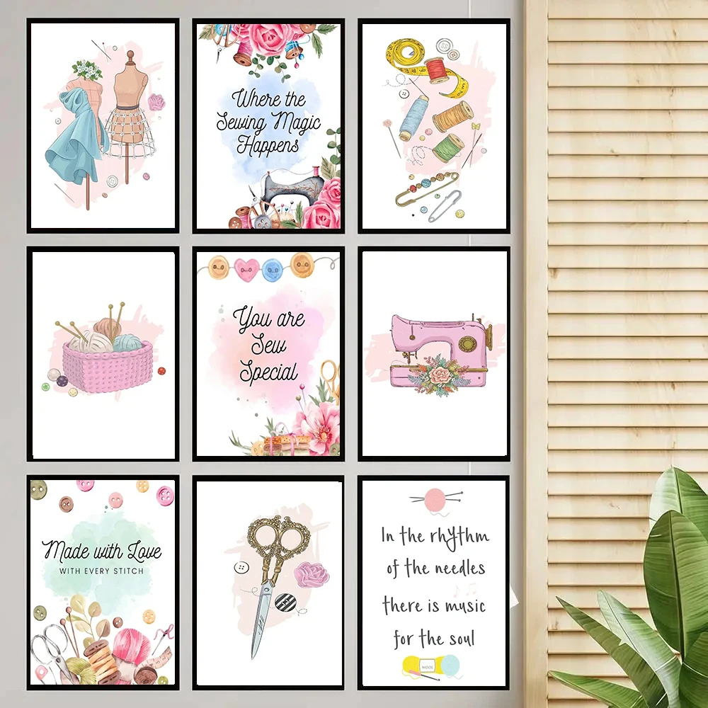 

Dress Machine Needle Thread Scissors Beautiful Sewing Posters And Prints Wall Art Canvas Painting Pictures For Craft Room Decor