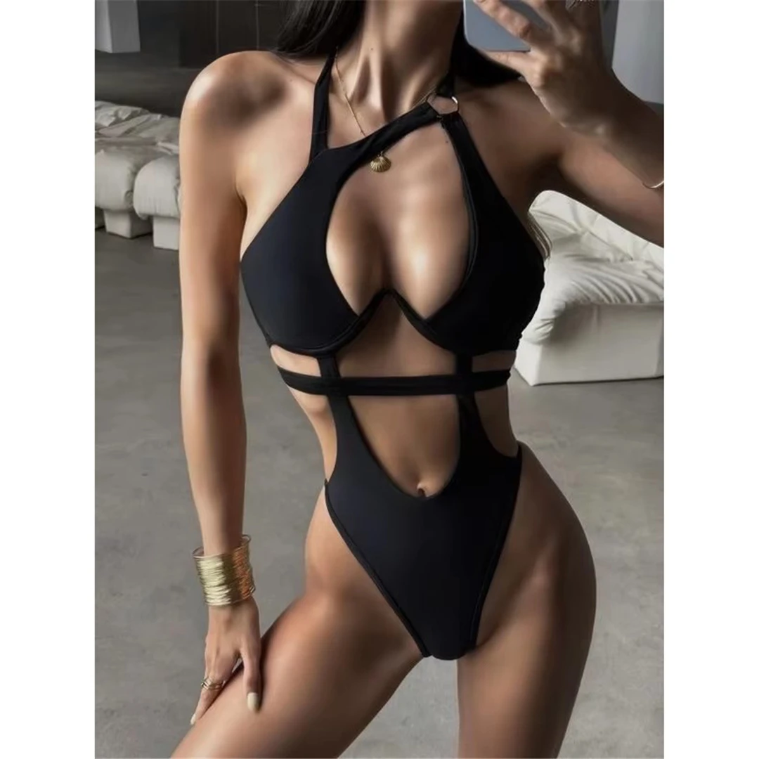 Asymmetrischer V-BH mit Bügel, ausgeschnitten, Damen-Badeanzug, einteiliger Badeanzug, hoch geschnittener Monokini-Badeanzug, Badebekleidung, Badeanzug, V5928 – Detail 8
