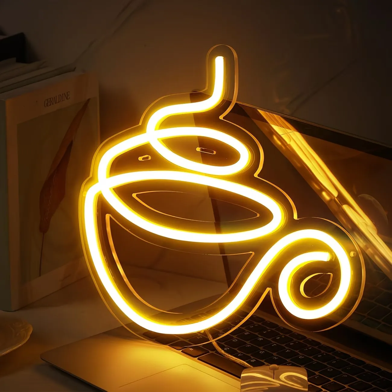 Coffee Cup Shape LED Neon Sign Dimmable USB Wall Hanging Lamp For Coffee Store Dessert Shop Kitchen Holiday Decor Ornament