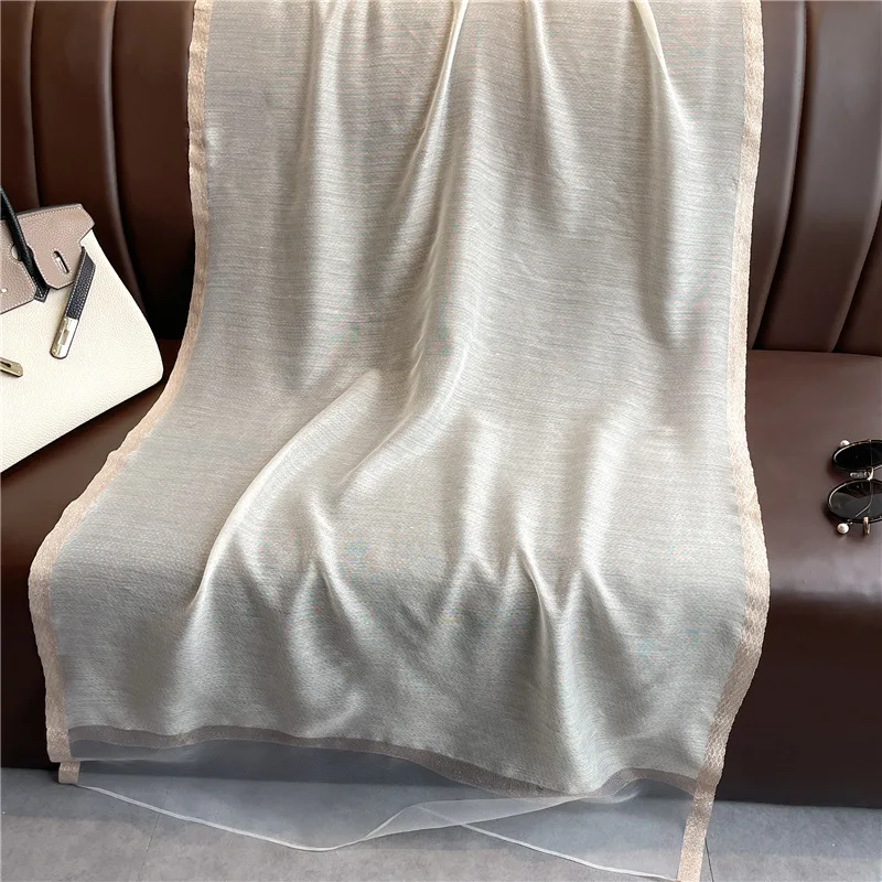 Modischer Luxus Einfarbiger Langer Seidenschal für Damen Weicher Glatter Schal Kopftuch Hijab Outdoor-Schal Langer Umhang Strandtuch – Detail 38