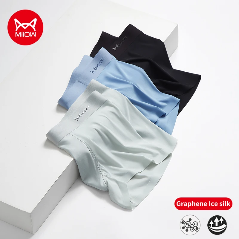 

MiiOW, 6 шт., мужское нижнее белье из ледяного шелка, графеновые антибактериальные мужские трусы с промежностью, дышащие сексуальные тонкие мужские трусы-боксеры