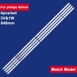 4 szt. 848mm dla Philips 43-calowa taśma podświetlana LED 8 diod LED 3V LB43104 94V-0 E465853 43PUS6503 43PUS6262 43PUS6753/12 43PFS5503