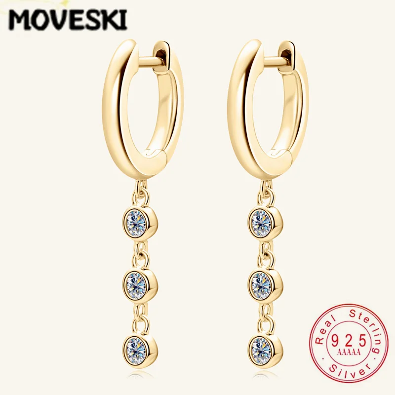 

MOVESKI 925 Sterling Silver Dangle Earrings, Gold Plated Moissanite Drop Earrings for Women Daily Party Fine Jewelry