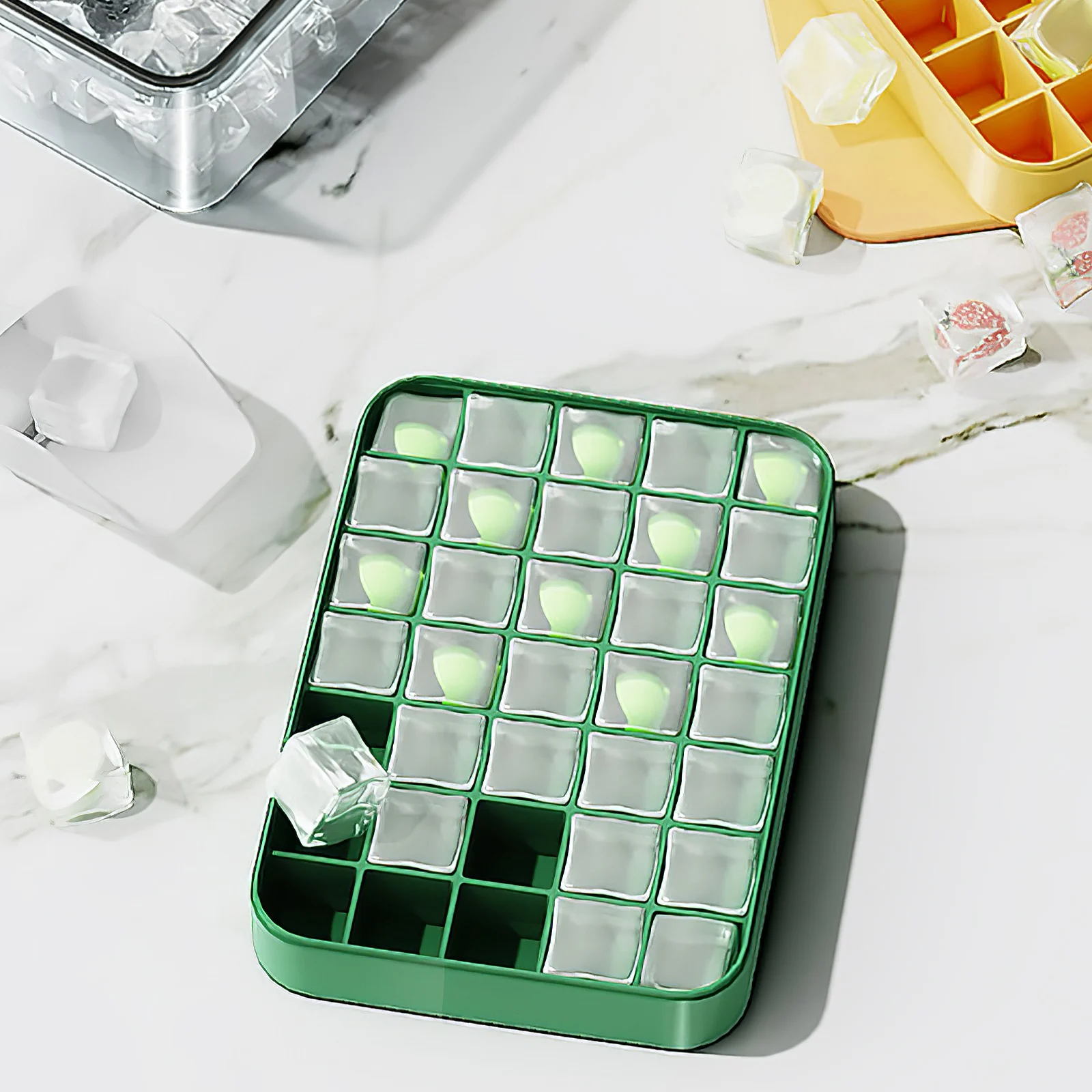

Large Capacity Silicone Ice Cube Trays Lid Green Easy Demould Maker Home Beer Whiskey Cocktails Juice Coffee Kitchen