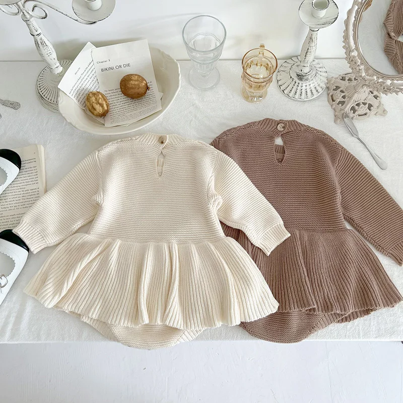 MILANCEL Autumn Baby Clothes Infant Girl Knitwear Vintage Baby Bodysuits Ruffle Toddler Sweater