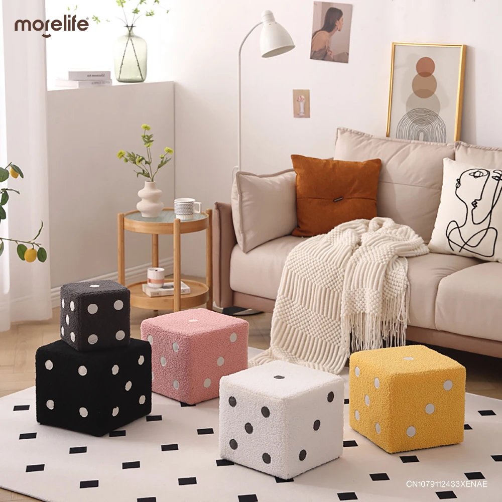 

Mobile Furniture Shoe Change Stools Living Room Cubic Imitation Lamb Wool Funny Dices Stool Bedroom Decorative Home Furniture