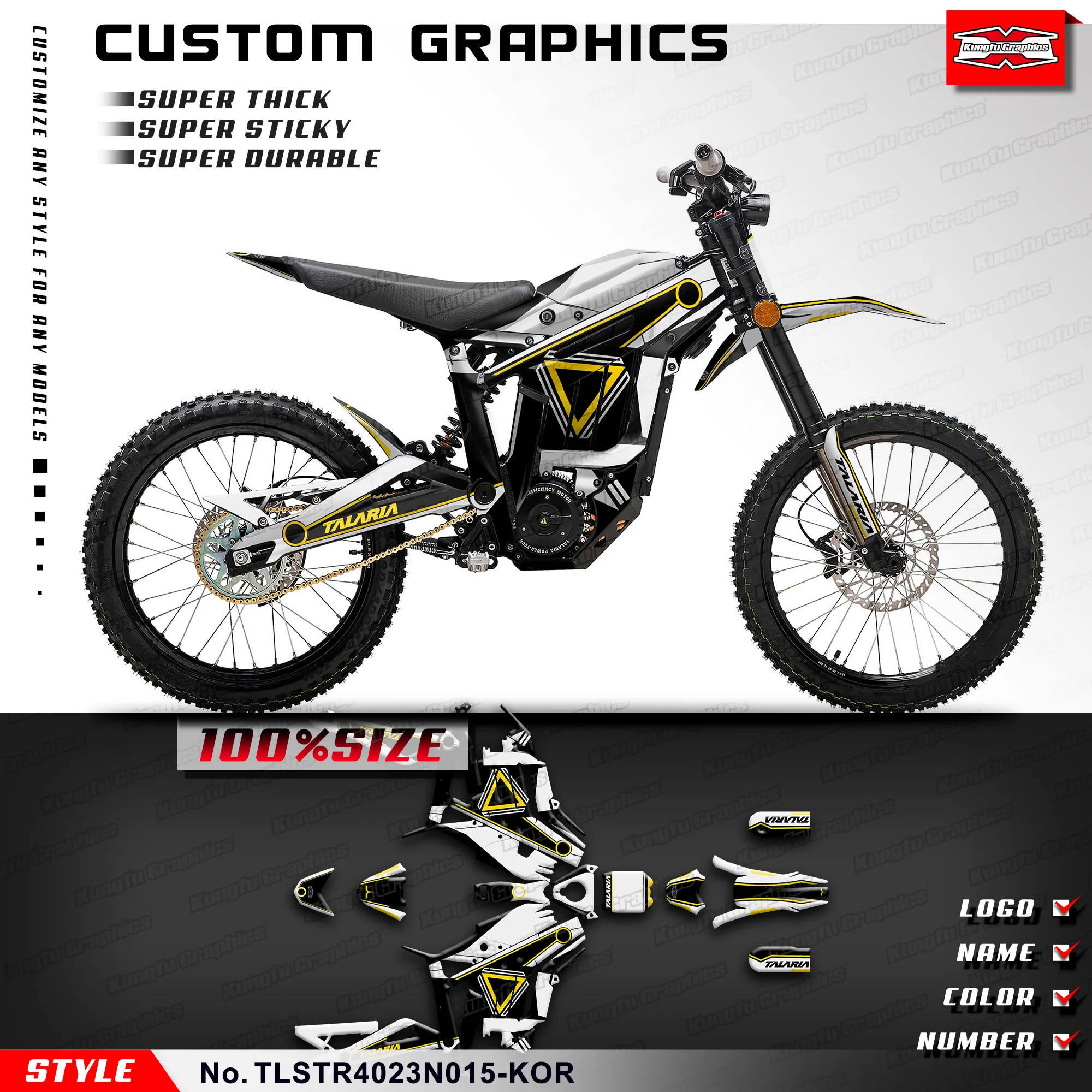 

KUNGFU GRAPHICS MX Enduro Stickers Full Wrap Kit for TALARIA Sting R MX L1E SX3 Electric Dirt Bike, Black White