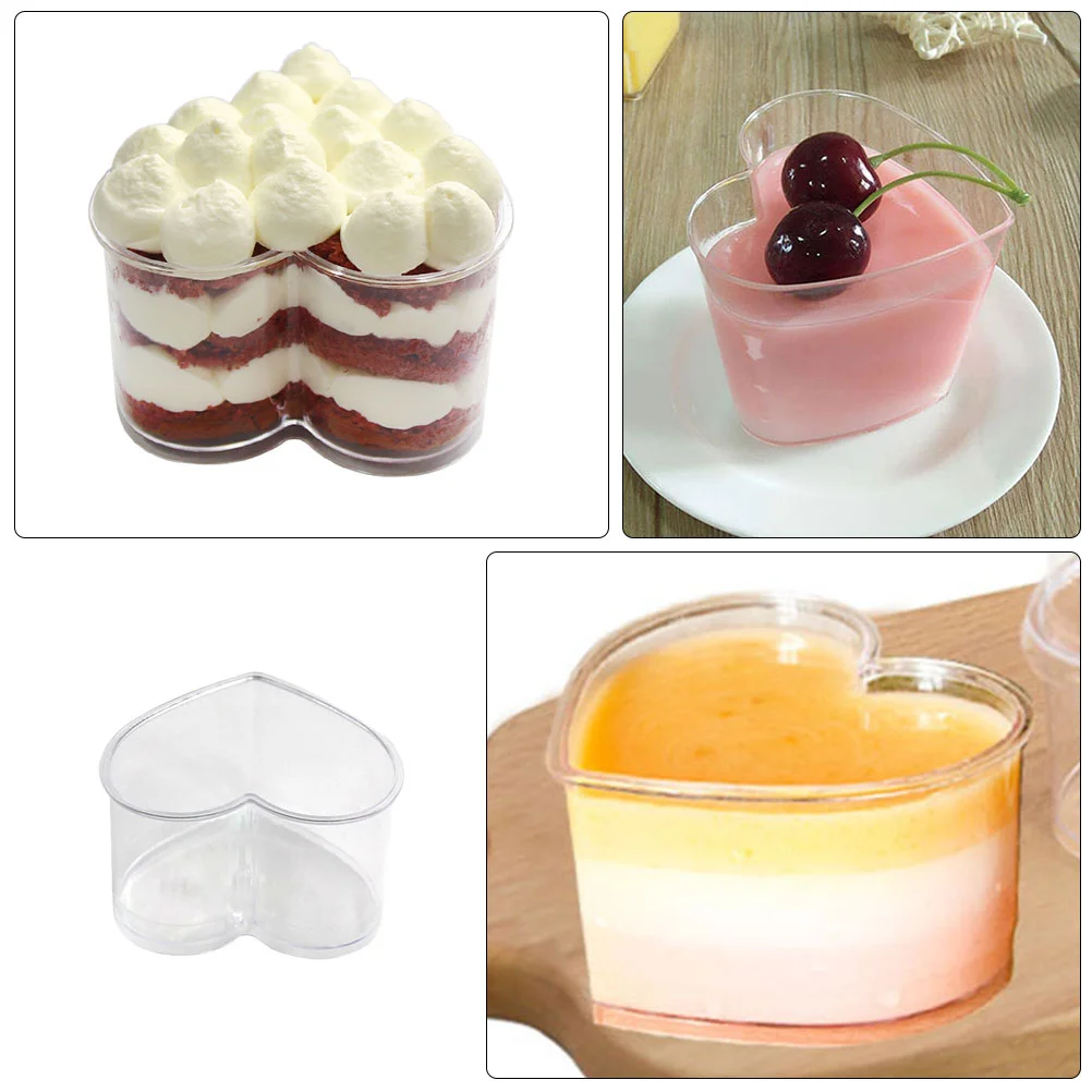 10 Pcs Heart Shaped Air Cup Dessert Container Replaceable Tiramisu Compact Pudding Plastic Party