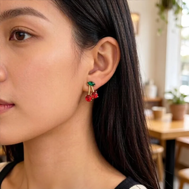Stylish Sweet Cherry-Shaped Alloy Earrings Elegant Daily Wear Accessories for Ladies Fashionable Jewelry