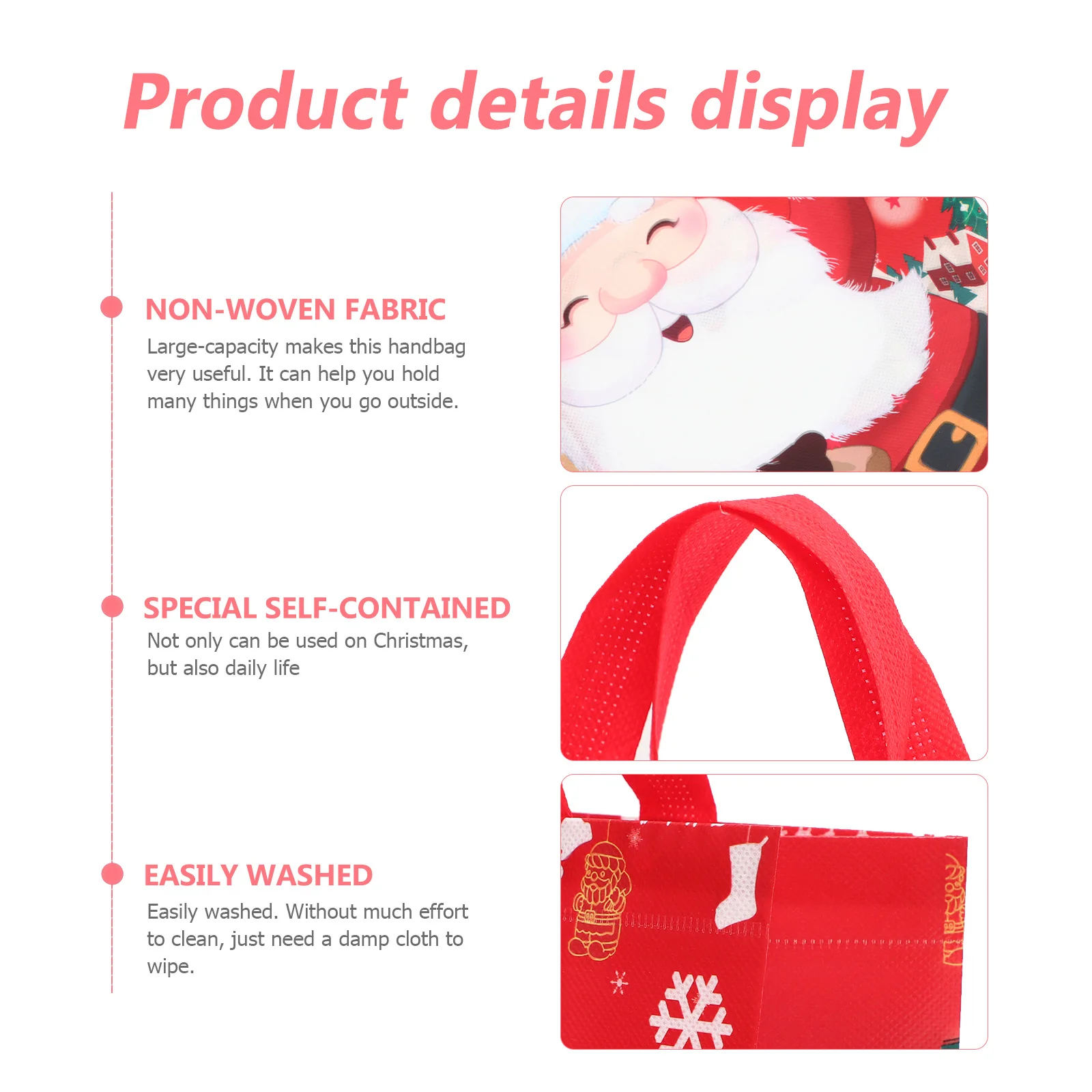 

8Pcs Xmas Themed Shopping Tote Bags Reusable Non-Woven Fabric Handbags Large Capacity Christmas Gift Bags Xmas Party Favors