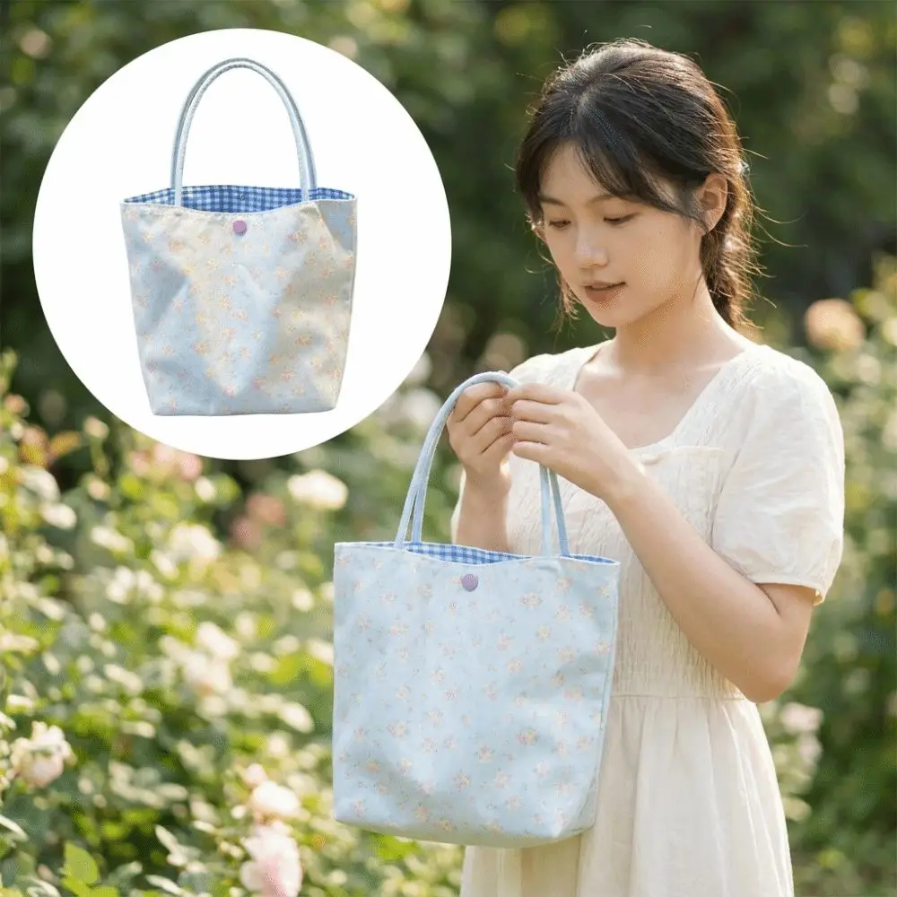 Two-Sided Bucket Tote Bag Nylon Material Printed Top Handle Bag Large Capacity Reversible Design Storage Handbag Daily Travel