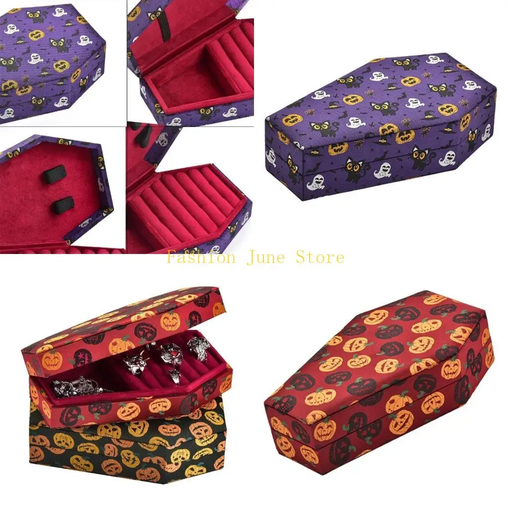 

N5KA Хэллоуин тематический гроб кольцо чехол стильный бархат ювелирные аксессуары органайзер привлекательный ящик для хранения