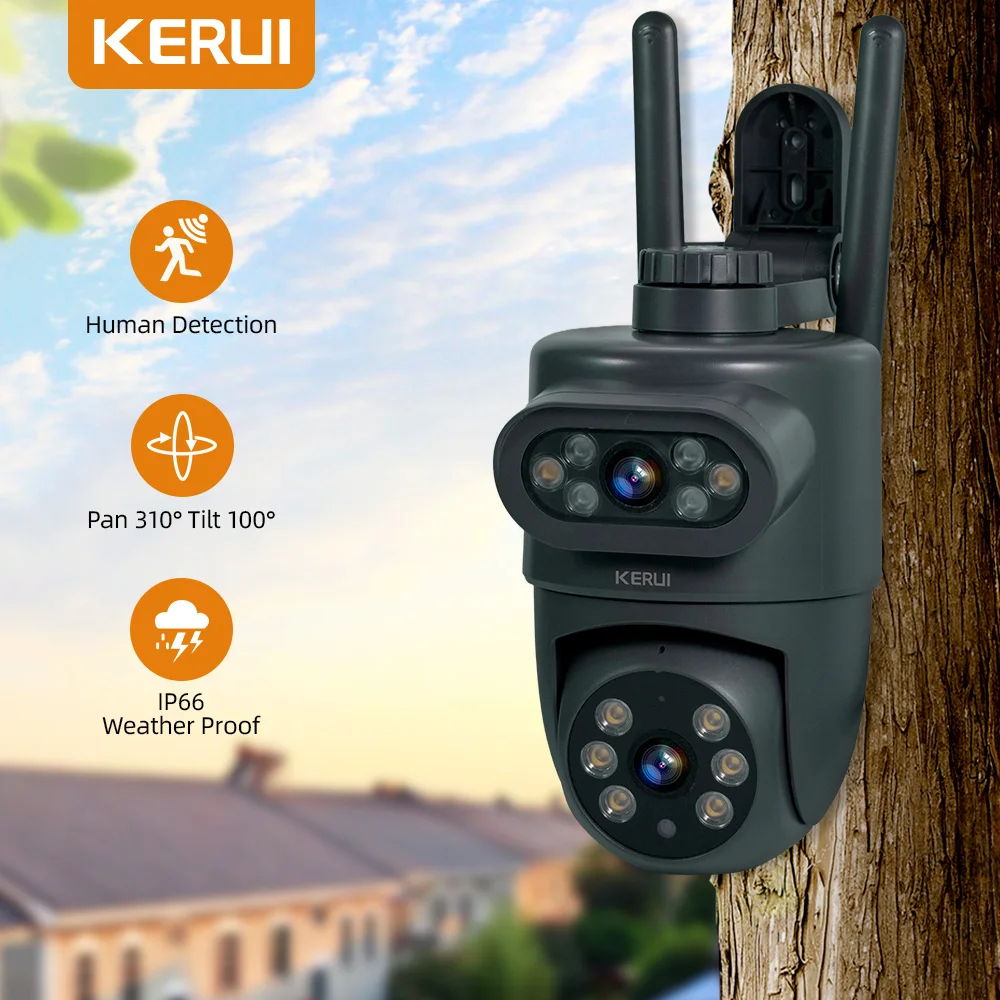 

KERUI Tuya Smart 5K 10MP Уличная камера с двумя объективами PTZ WIFI IP-камера видеонаблюдения Домашняя IP67 AI Автоматическая камера для домашних животных