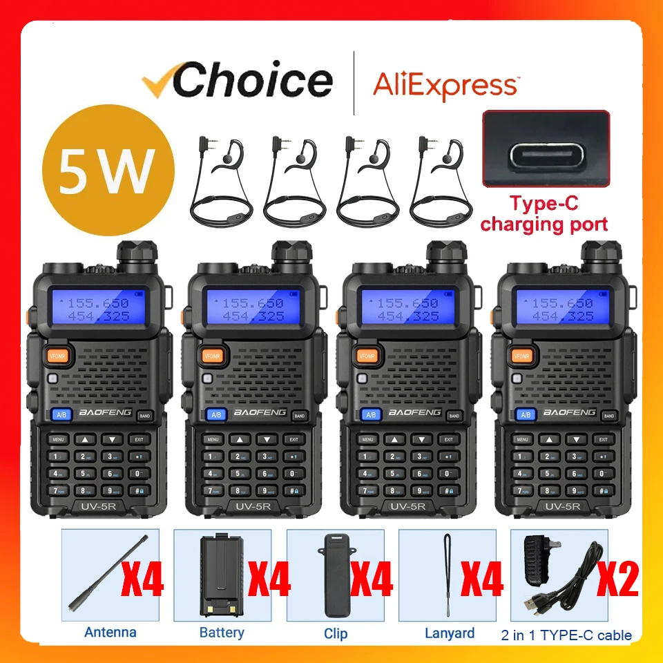 Baofeng UV-5R, Radio 5R genggam portabel jarak jauh Dual Band kekuatan tinggi Walkie Talkie kekuatan tinggi 5W