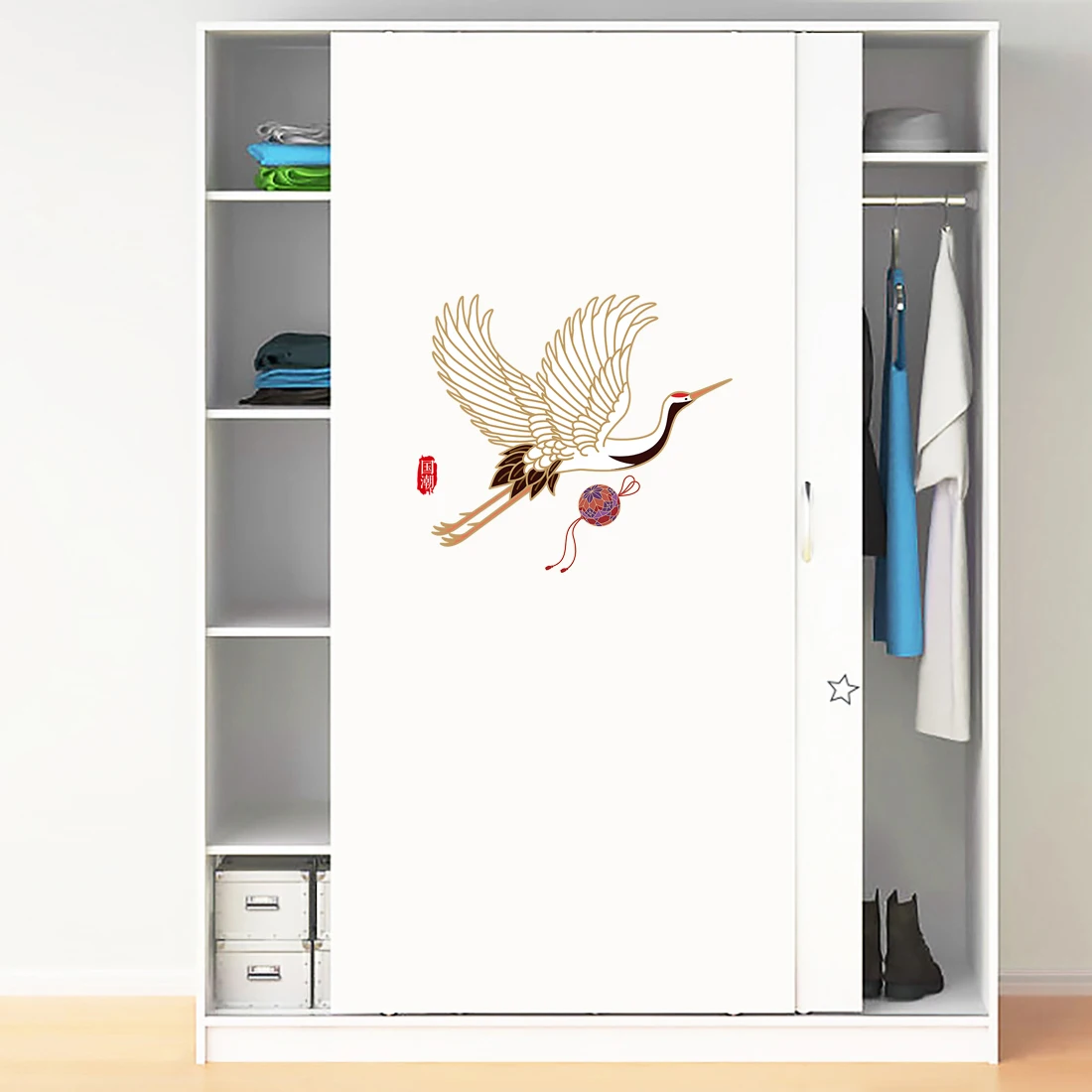 Three Ratels CF7 Auspicious Crane Classic Retro Art Wall Sticker for home Decoration