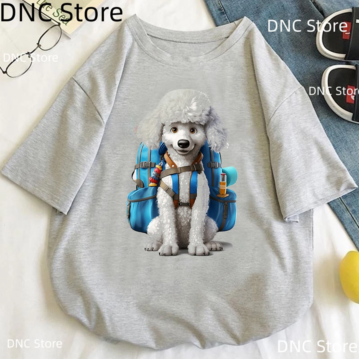 

New Women'S T-Shirt Funny Shepherd Poodle Dog Animal Print Tshirt Dog Lover Graphic Tshirt Femme Fashion O-Neck Grey Tshirt Tops