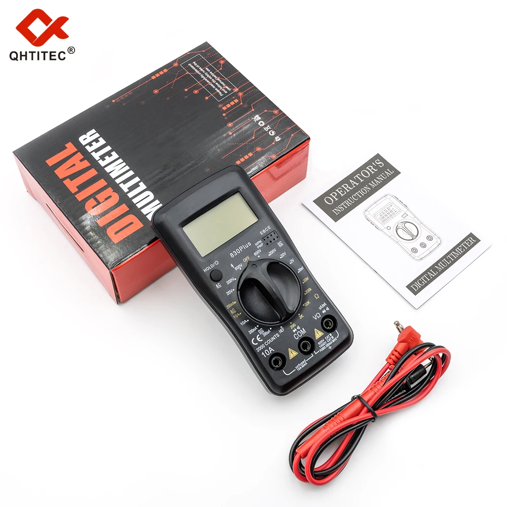 Qhtitec 830Plus Digitale Multimeter Ac Dc Ampèremeter Voltmeter Ohm Spanningstester Handheld Lcd Backlight Draagbare Meter Multimetro