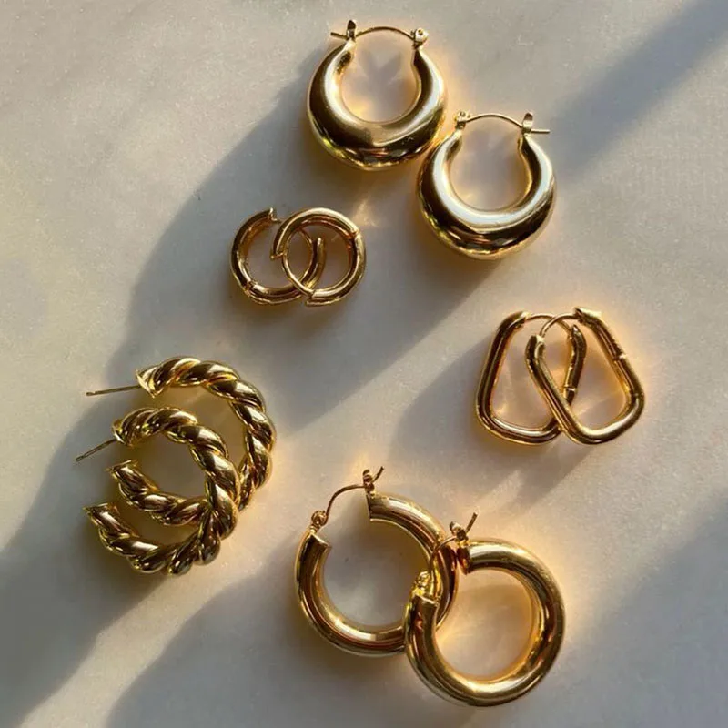 

Women Fashion Gold Plated Thick Circle Hoop Earrings Classic Geometry Chunky Hoops Ear Buckle Earrings Jewelry Accessories