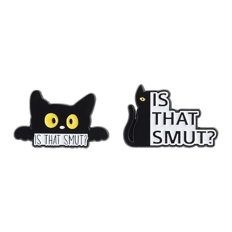 

Is That Smut Cat Brooch Enamel Pins Cartoon Cute Big Eyes Black Cat Brooches Backpack Lapel Badge Animal Jewelry Gift Friend
