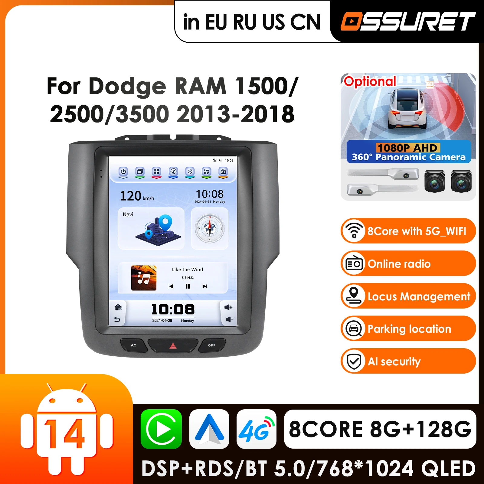 OSSURET 9.7  Android Car Radio for Dodge RAM 1500 2500 3500 2013-2018 Auto Manual AC Multimedia Player Carplay Video 4G