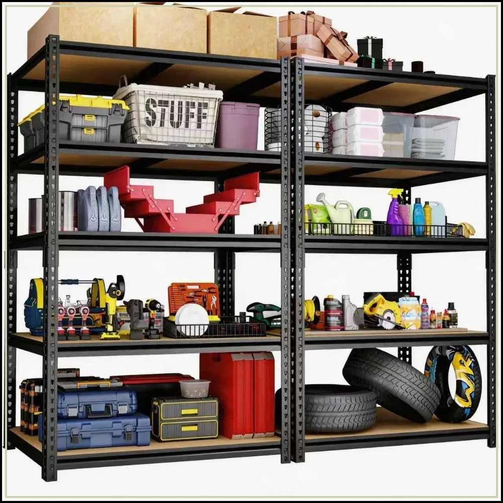 2 Pack Heavy Duty Storage Shelves, Garage Shelving Units, 2400LBS Capacity
