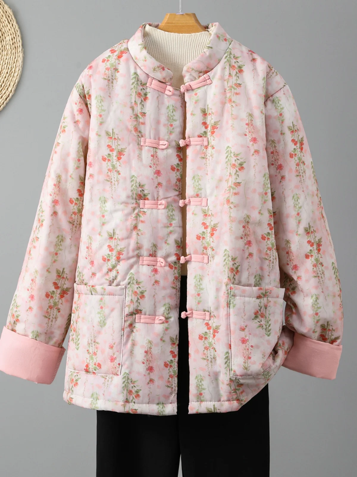 

Новый китайский Sle Thiened ручной работы на пуговицах с цветочным принтом, хлопковая куртка в стиле ретро, теплая женская внутренняя одежда большого размера, повседневная длинная све