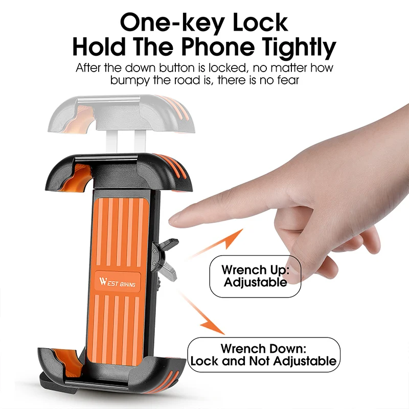 WEST BIKING Aluminum Alloy Phone Holder Shockproof Anti Drop One Key Lock Quick Release Adjustable Motorcycle Bicycle Support
