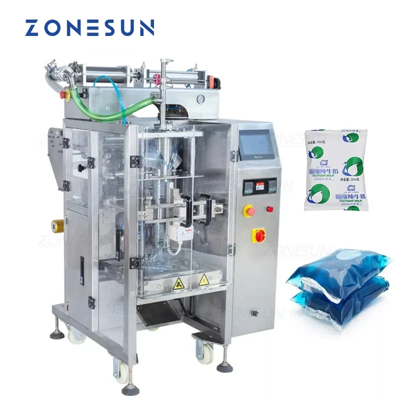 ZONESUN-Banc de Remplissage et d'Arrière existent, Machine d'Emballage Verticale Personnalisée pour Sacs de Liquide et Boissons
