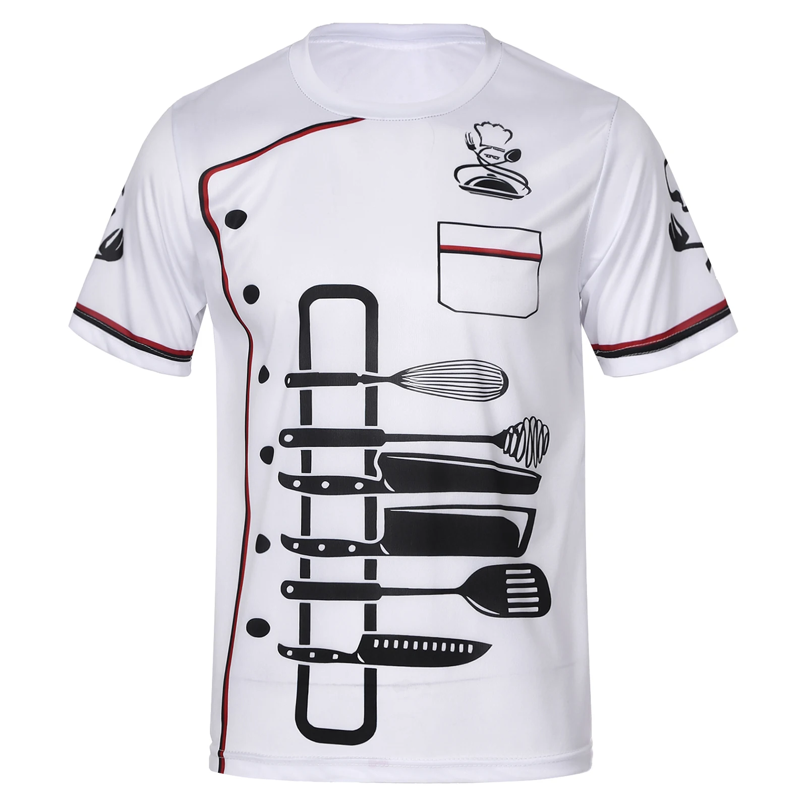 Heren Food Service Werkkleding Kostuum Print Chef-Shirt Hotel Restaurant Keuken Tops Casual Ronde Hals T-Shirt Tops Met Korte Mouwen