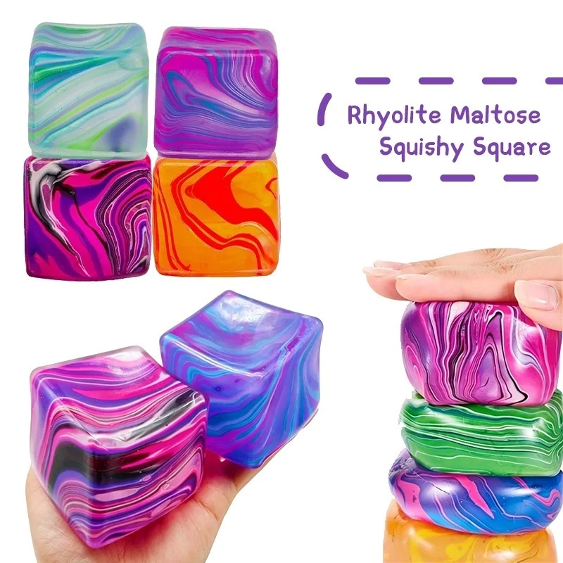 Schylling Needoh Nice Cube Maltose Slow Rebound Squeeze Toy Rhyolite Swirl Solid Mixed Colors for Adults Stress Anxiety Relief