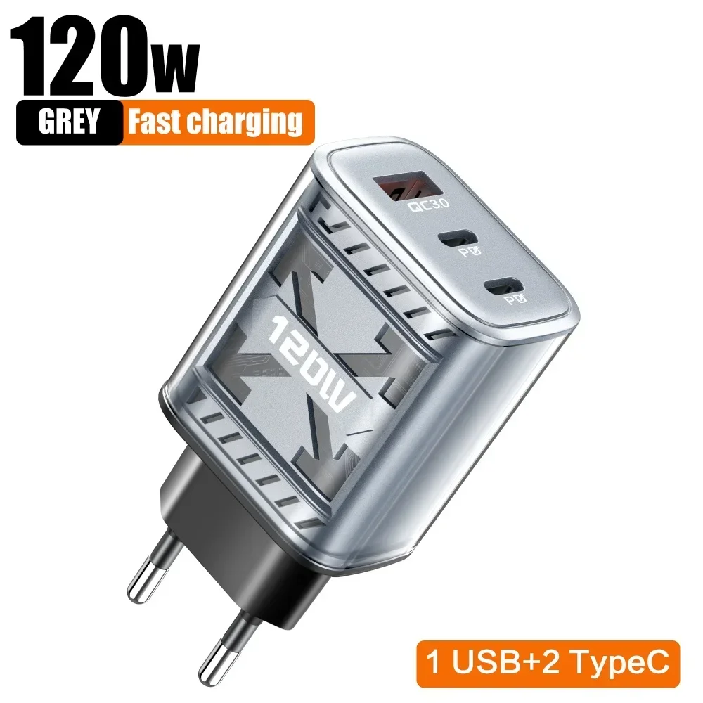 Total 120W USB Charger 3 Port Fast Charging USB Type C Phone Charger Adapter For iPhone Samsung Xiaomi Quick Charge Wall Charger