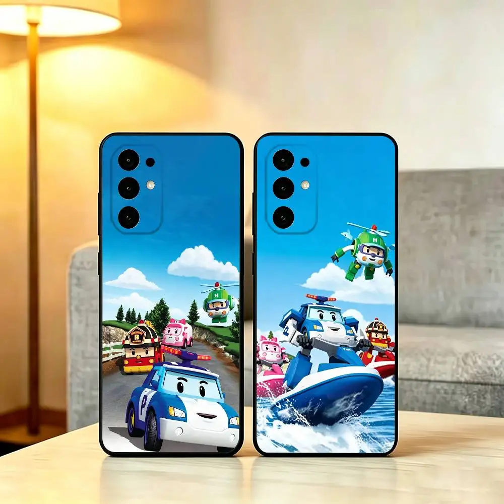 Funda de Teléfono con Diseño de Robocar Poli para Samsung S25, S24, S21, S22, S23, S30, Ultra, S20, Plus, Fe, Lite, Note, 10, Cubierta Negra Suave