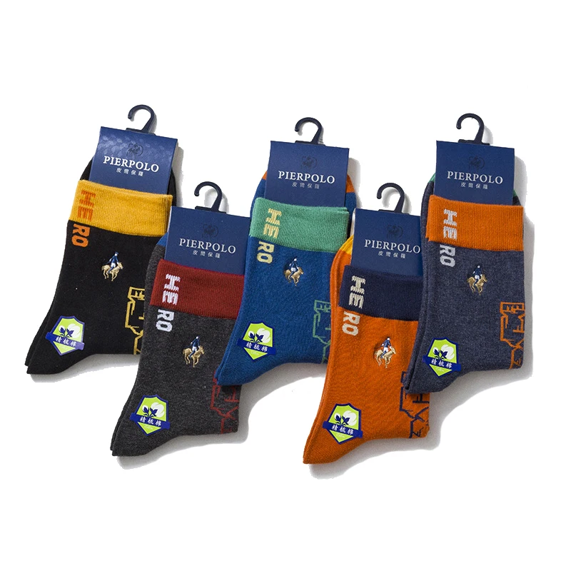 

PIER POLO Socks Fashion Brand Men Socks 5 Pairs/Lot Crew Cotton Socks Embroidery HERO Socks For Men