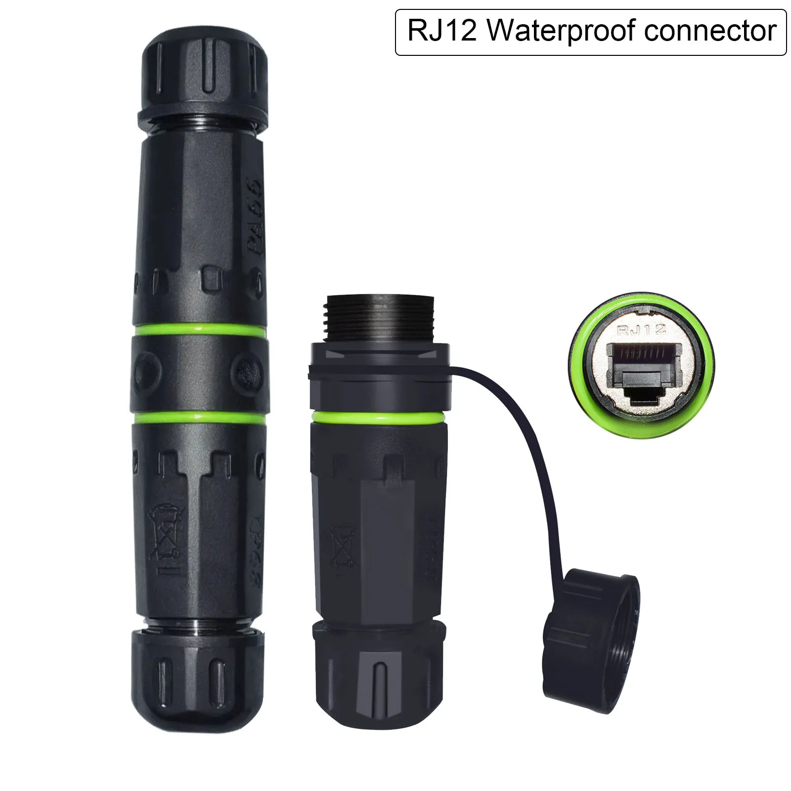 Waterproof RJ11 Coupler, RJ11/RJ12 6P6C Panel Mount Connector Female to Female CAT3 RJ12 Outdoor Telephone Line Socket Compatib