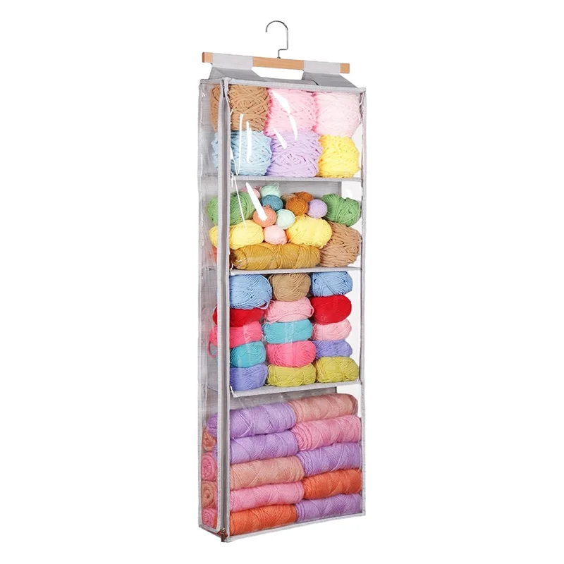 

Hanging Yarn Storage With 4 Large Zipper Pockets, For Crochet Lovers Clear Knitting Organizer